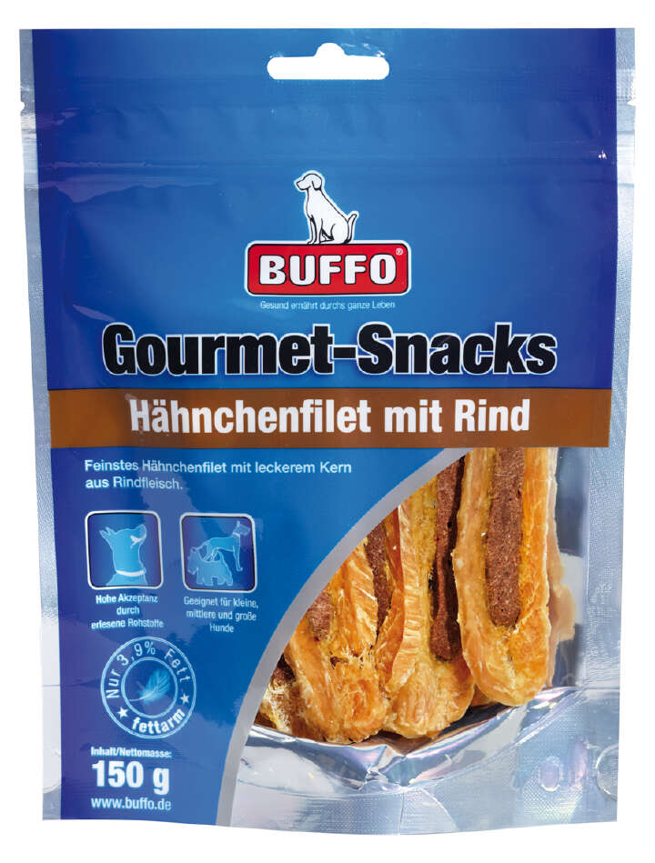 BUFFO Hundeleckerli Gourmet-Snacks Hähnchenfilet mit Rind